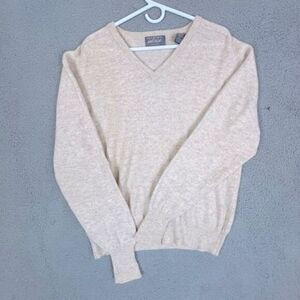 LORD & TAYLOR MENS LAMBSWOOL V NECK SWEATER TAN SIZE XL